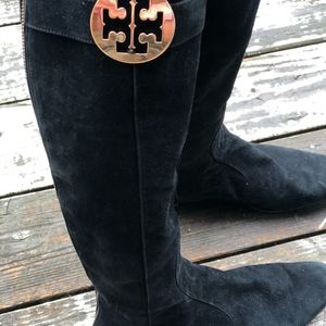 UMA SUEDE LEATHER TORY BURCH GOLD ZIPPER BOOT